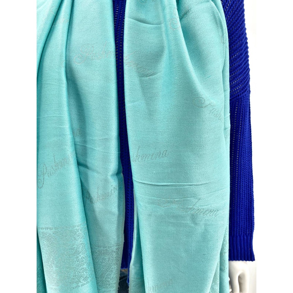 NWT Pashmina Silk Blend Aqua Blue Shawl - Picture 3 of 4